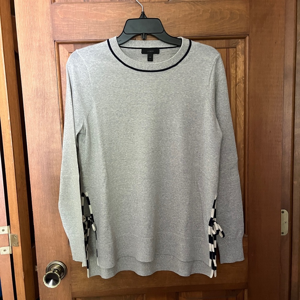 J.Crew Women’s Gray Crewneck Sweater with Navy Trim
